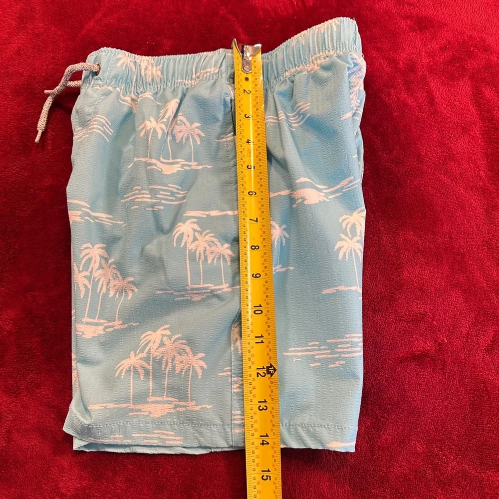 Vintage Summer Boys Blue Seersucker Palm‎ Tree Swim Trunks Size 12 V84509